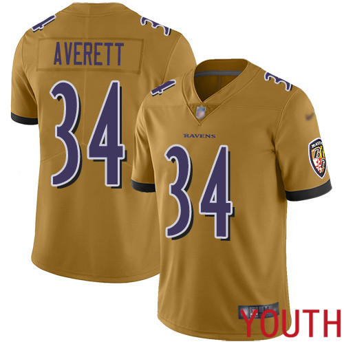Baltimore Ravens Limited Gold Youth Anthony Averett Jersey NFL Football #34 Inverted Legend